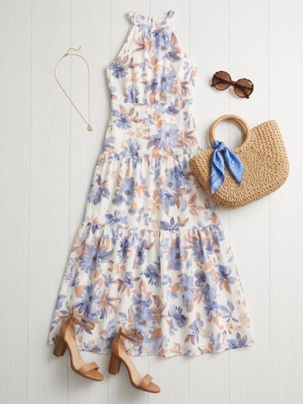 NWT JAPNA | Sleeveless Open-Back Halter Floral Maxi Dress | Sz M